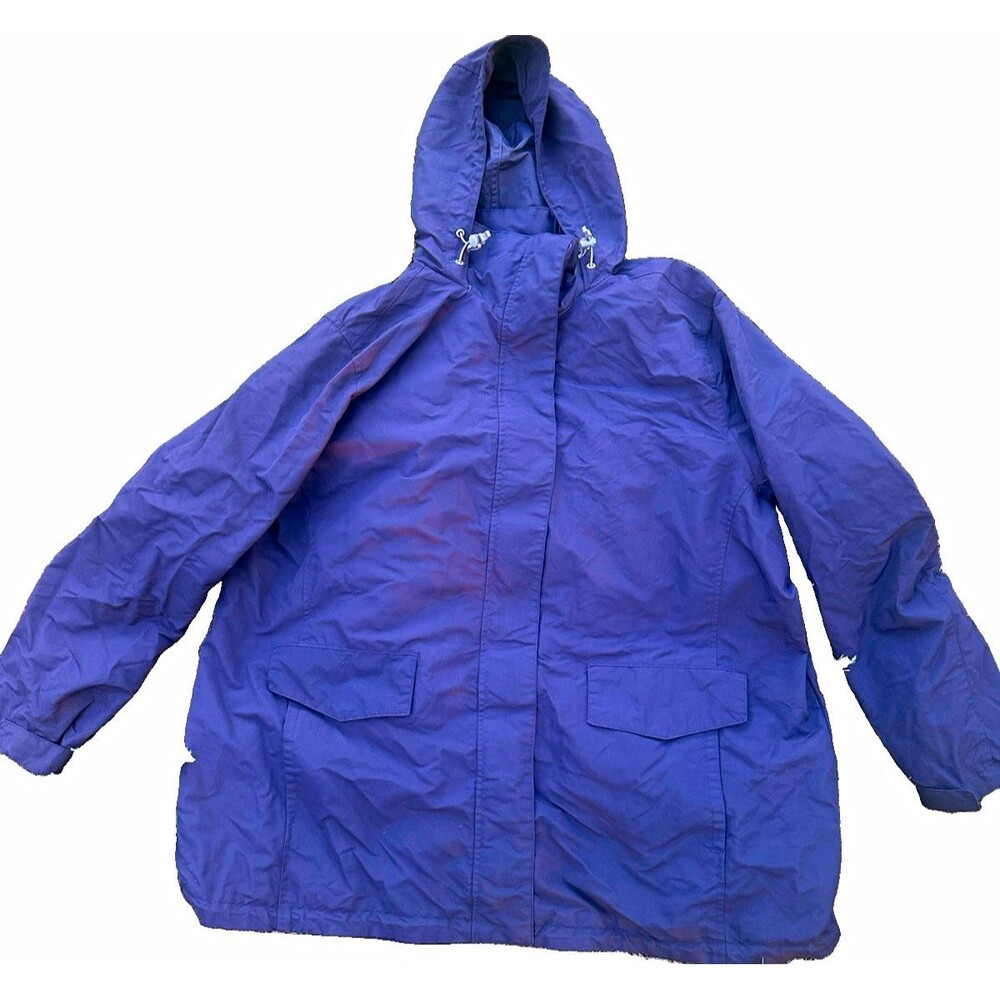 Lands’ End Women’s 2X Hooded Rain Jacket Navy Blue Lightweight Windbreaker